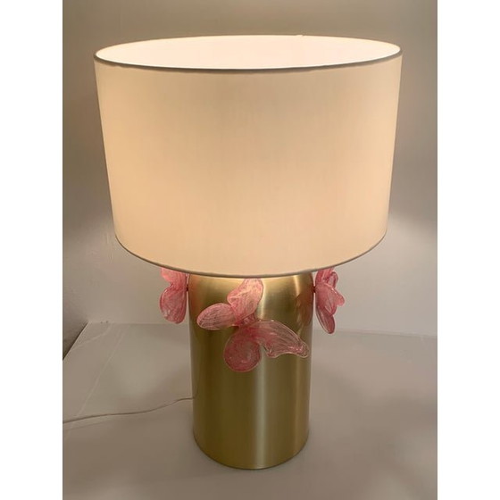 Image 1 of Contemporary Pink Butterfly Murano Glass Table Lamp