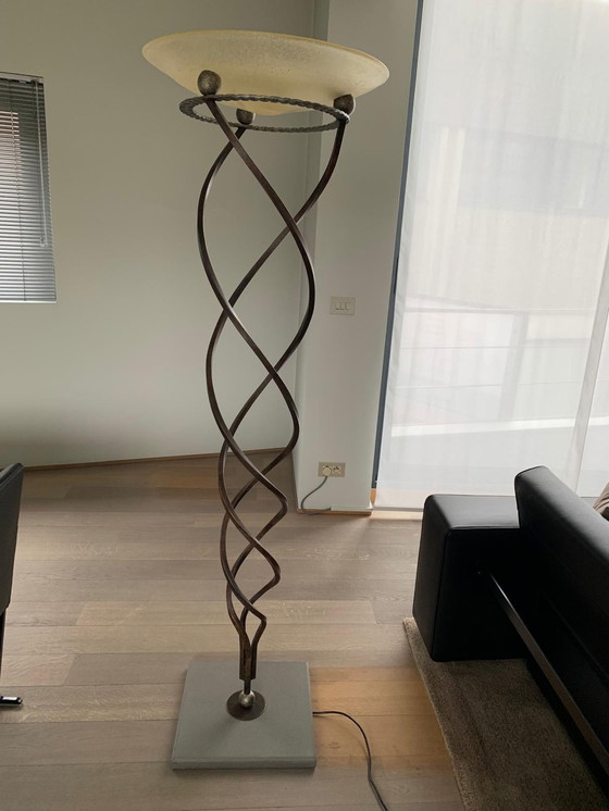 Image 1 of French "Antinea Terra" Terzani floor lamp in wrought iron and stone, Jean-François Crochet