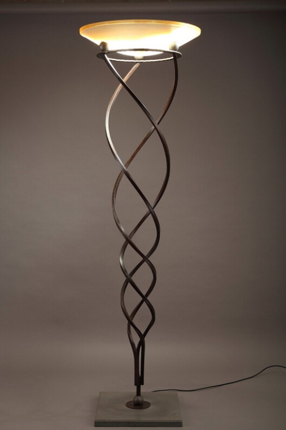 Image 1 of French "Antinea Terra" Terzani floor lamp in wrought iron and stone, Jean-François Crochet