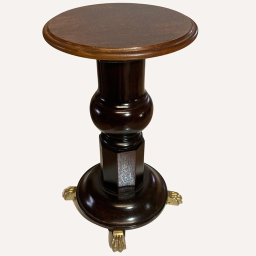Vintage Mahogany Pedestal/Side Table, Brass