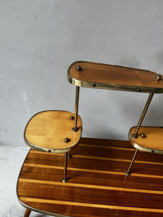 Image 1 of Plant Table Etagiere 60s Wood With Gold Details On Slender Legs