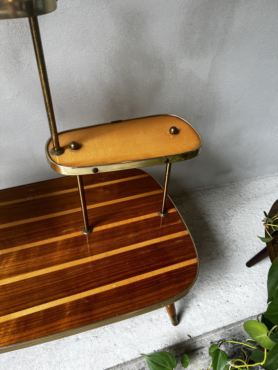 Image 1 of Plant Table Etagiere 60s Wood With Gold Details On Slender Legs