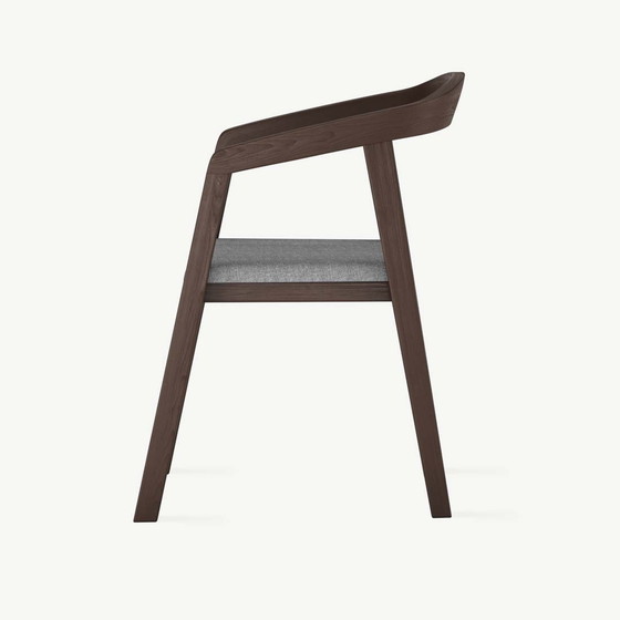 Image 1 of 4 X Brown Dining Chair With Beige Seat Cushion