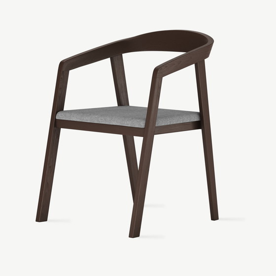 Image 1 of 4 X Brown Dining Chair With Beige Seat Cushion