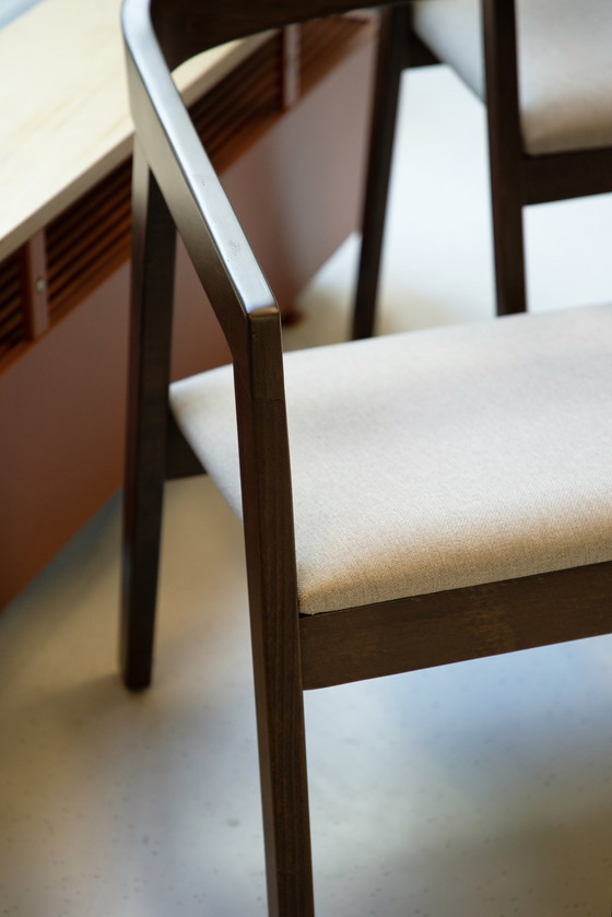 Image 1 of 4 X Brown Dining Chair With Beige Seat Cushion