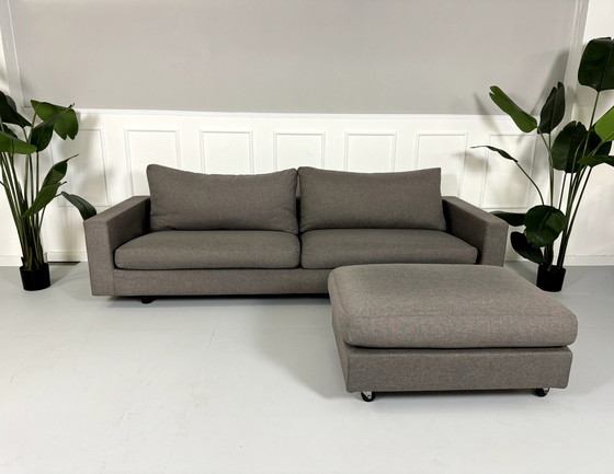 Image 1 of Flexform Magnum Sofa Fabric Gray Couch With Stool