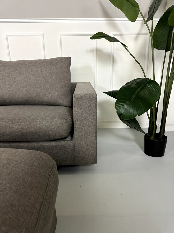 Image 1 of Flexform Magnum Sofa Fabric Gray Couch With Stool