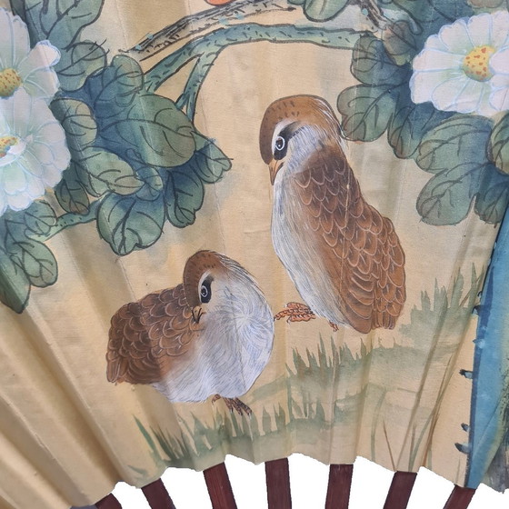 Image 1 of Large Vintage Chinese Fan With Birds, 60s/70s