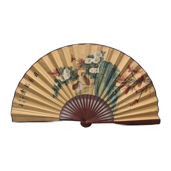 Image 1 of Large Vintage Chinese Fan With Birds, 60s/70s
