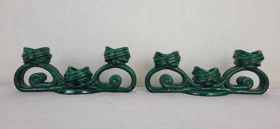 Image 1 of Pair Of Twisted Ceramic Candleholders Vallauris