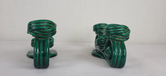 Image 1 of Pair Of Twisted Ceramic Candleholders Vallauris