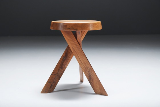 Image 1 of Vintage Set Of S13 A Elm Stools By Pierre Chapo - France