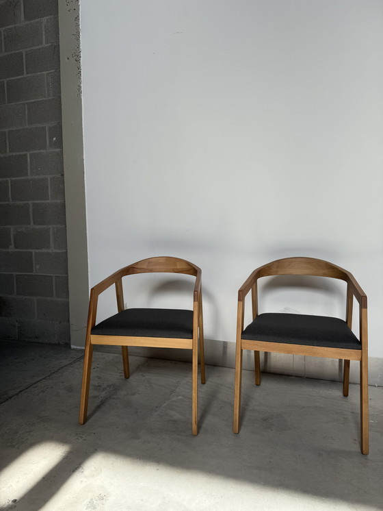 Image 1 of Set Of 2 Wooden Dining Chairs In Light Brown