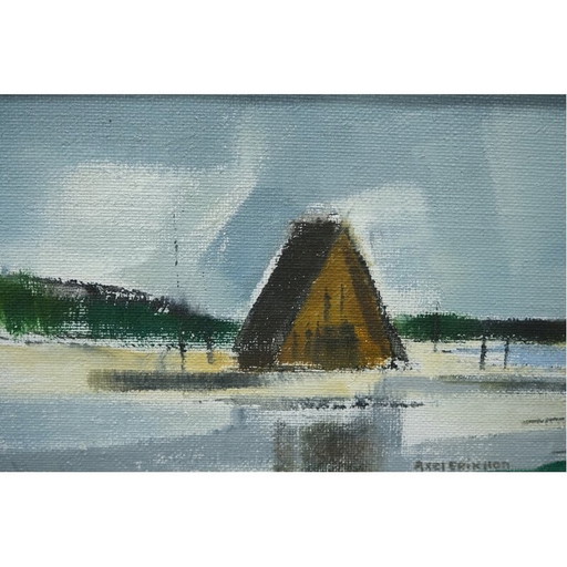 Paisaje vintage al óleo sobre lienzo de Axel Eriksson, década de 1960