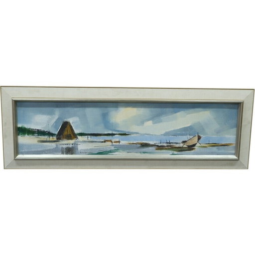 Paisaje vintage al óleo sobre lienzo de Axel Eriksson, década de 1960