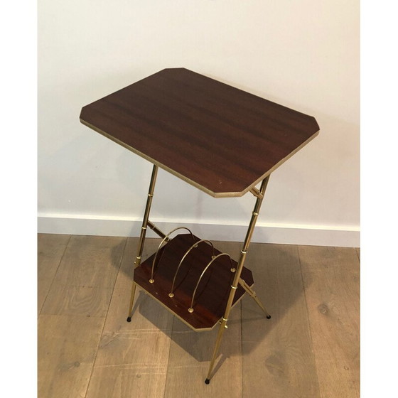 Image 1 of Vintage mahogany and gilt metal bolster, France 1970