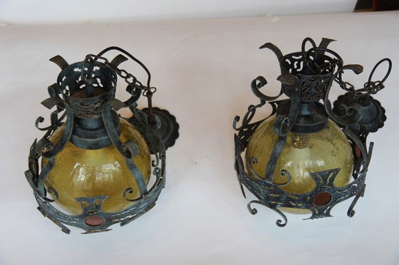 Image 1 of Brutalist Dutch Hammered Iron Lamps