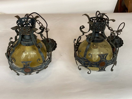 Image 1 of Brutalist Dutch Hammered Iron Lamps