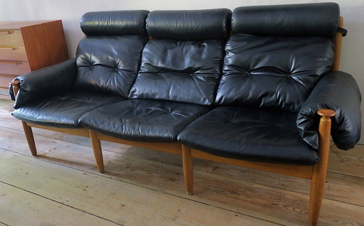 Eric Merthen 3-Seater Leather Sofa With Ottoman, Sweden 1960S