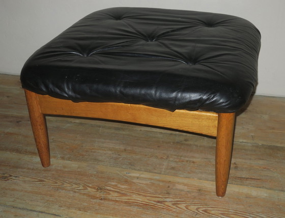 Image 1 of Eric Merthen 3-Seater Leather Sofa With Ottoman, Sweden 1960S