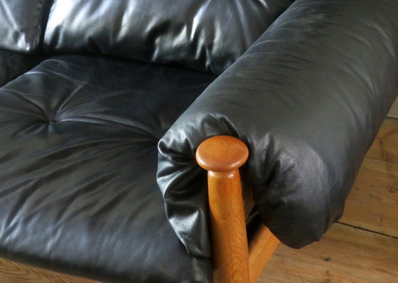 Image 1 of Eric Merthen 3-Seater Leather Sofa With Ottoman, Sweden 1960S