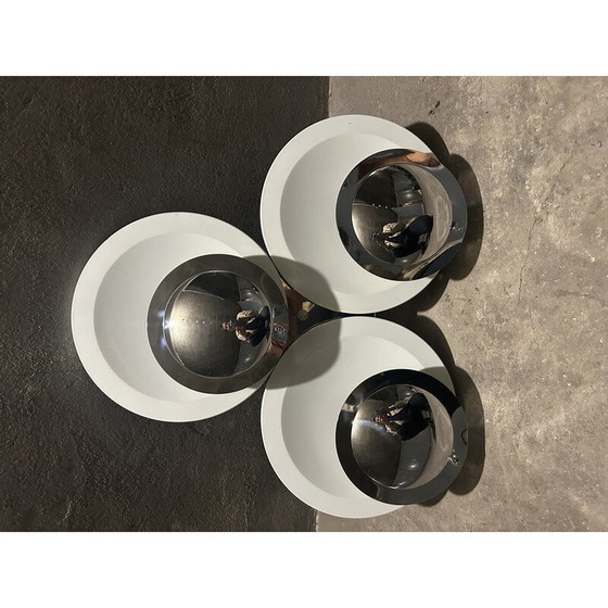 Image 1 of Vintage wall lamp with 3 discs in white and chrome metal, 1970