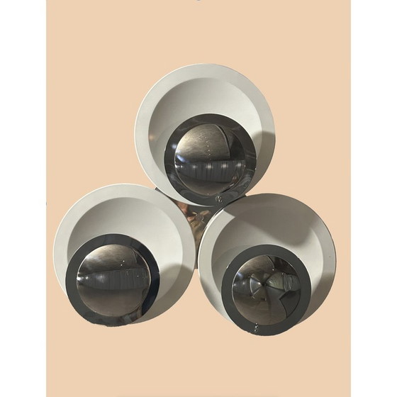 Image 1 of Vintage wall lamp with 3 discs in white and chrome metal, 1970