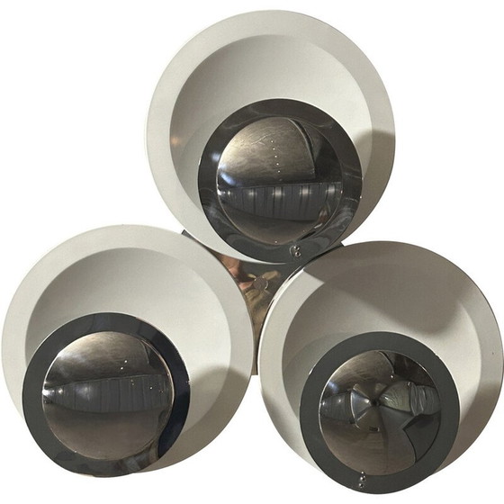Image 1 of Vintage wall lamp with 3 discs in white and chrome metal, 1970