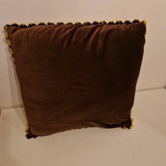 Image 1 of 1970s Wool Cushion Yellow Pillow