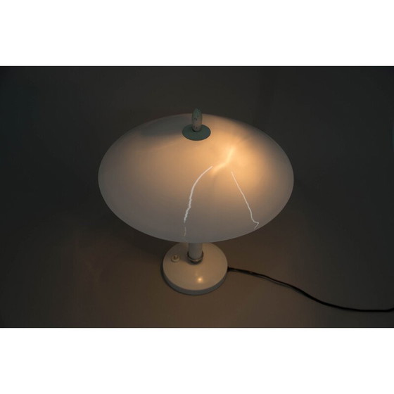 Image 1 of Vintage white metal and opal glass table lamp, 1950