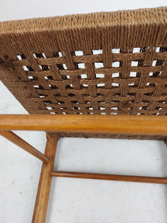 Image 1 of 1 x Tabouret scandinave avec double assise en corde tressée.  1970s