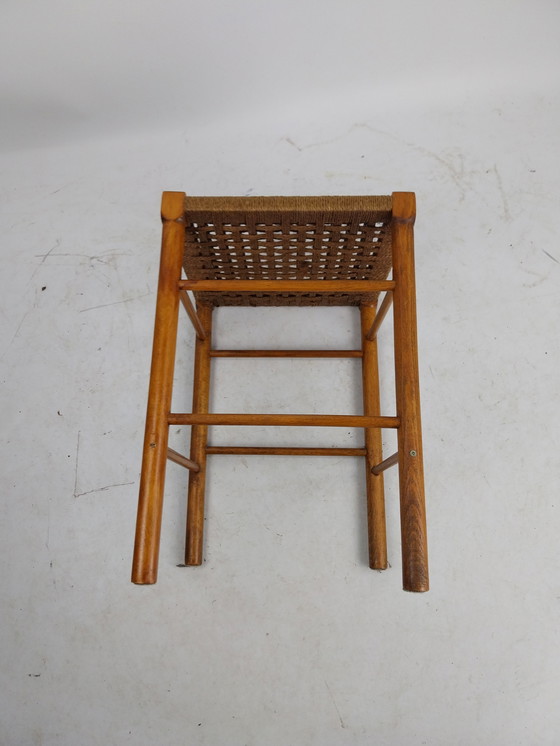 Image 1 of 1 x Tabouret scandinave avec double assise en corde tressée.  1970s