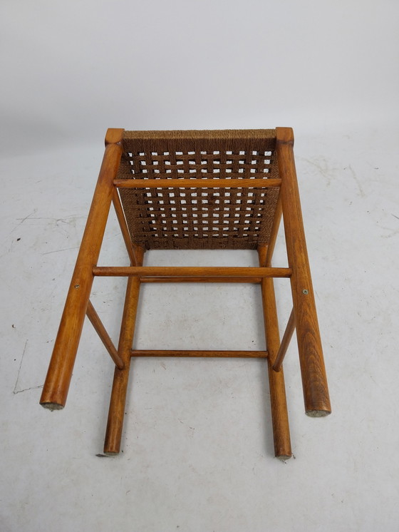 Image 1 of 1 x Tabouret scandinave avec double assise en corde tressée.  1970s