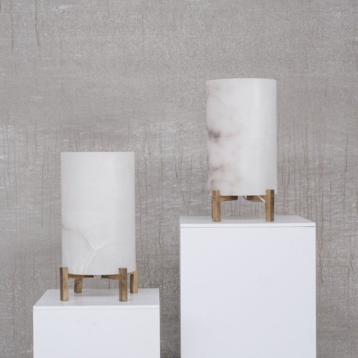 Pair of vintage table lamps in brass and alabaster, France 1980