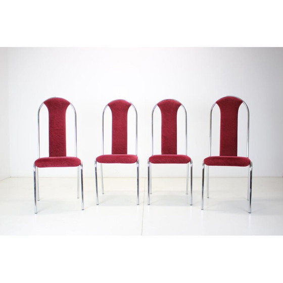 Image 1 of Set of 4 vintage Kovobel chairs in burgundy red, Czechoslovakia 1980s