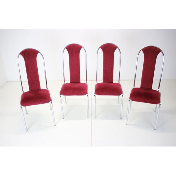 Image 1 of Set of 4 vintage Kovobel chairs in burgundy red, Czechoslovakia 1980s