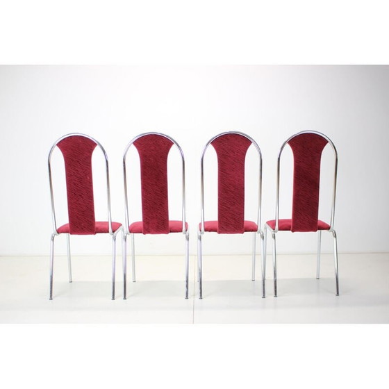 Image 1 of Set of 4 vintage Kovobel chairs in burgundy red, Czechoslovakia 1980s