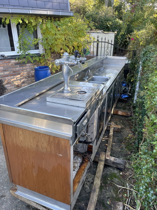 Large 60's Stainless Steel Restaurant Bar