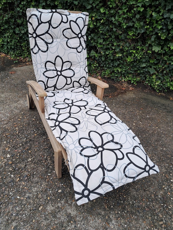 Image 1 of Tribu Teak Lounger With Wheels And Infinitely Adjustable Backrest