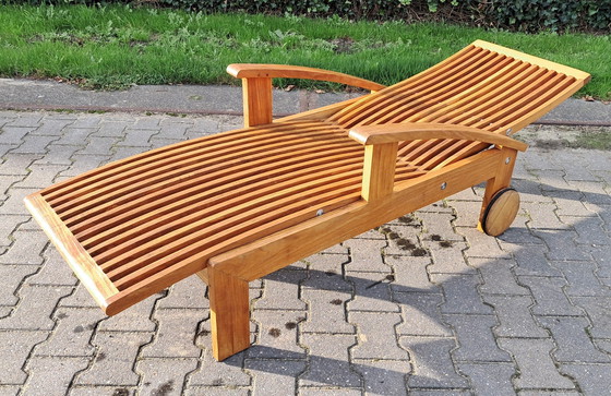 Image 1 of Tribu Teak Lounger With Wheels And Infinitely Adjustable Backrest