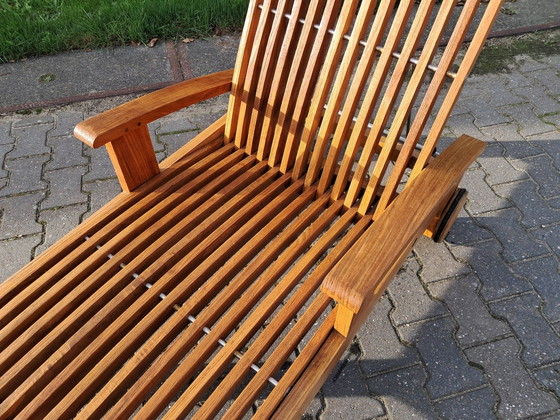 Image 1 of Tribu Teak Lounger With Wheels And Infinitely Adjustable Backrest