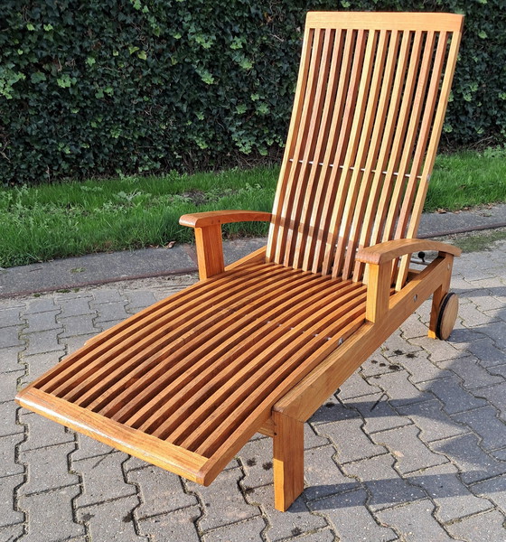 Image 1 of Tribu Teak Lounger With Wheels And Infinitely Adjustable Backrest