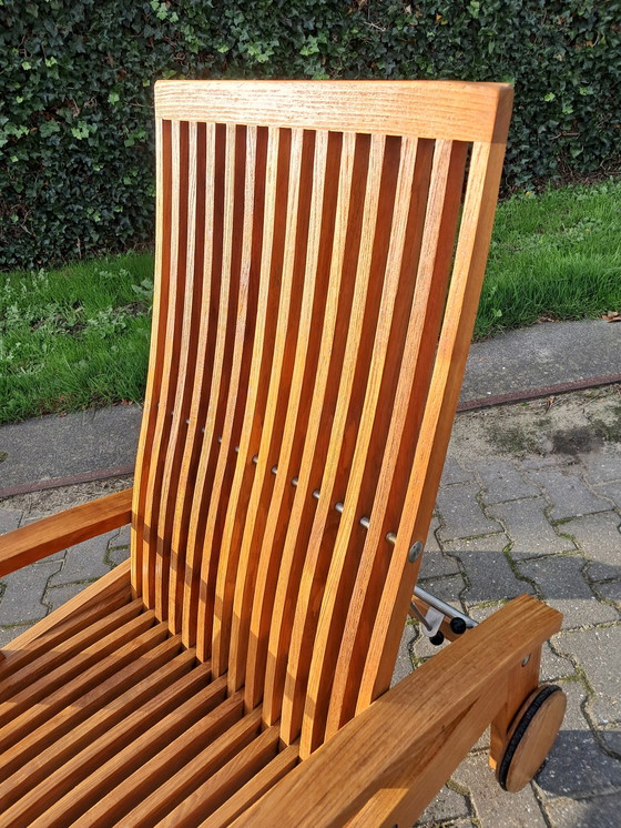 Image 1 of Tribu Teak Lounger With Wheels And Infinitely Adjustable Backrest