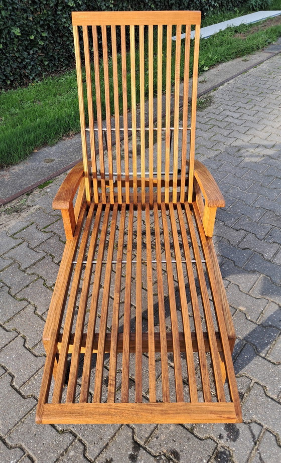 Image 1 of Tribu Teak Lounger With Wheels And Infinitely Adjustable Backrest