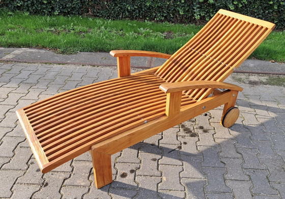 Image 1 of Tribu Teak Lounger With Wheels And Infinitely Adjustable Backrest