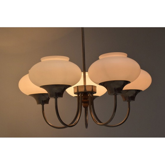 Image 1 of Lampadario vintage in vetro e legno, Repubblica Ceca, anni '60