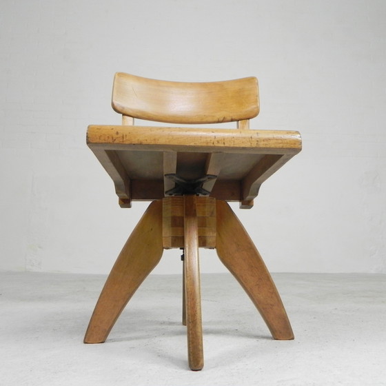 Image 1 of Wooden high chair, swivel chair, school chair, 1950s