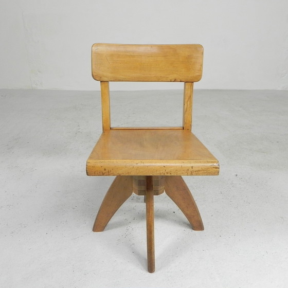 Image 1 of Wooden high chair, swivel chair, school chair, 1950s