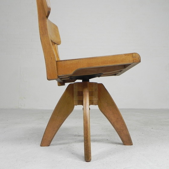 Image 1 of Wooden high chair, swivel chair, school chair, 1950s