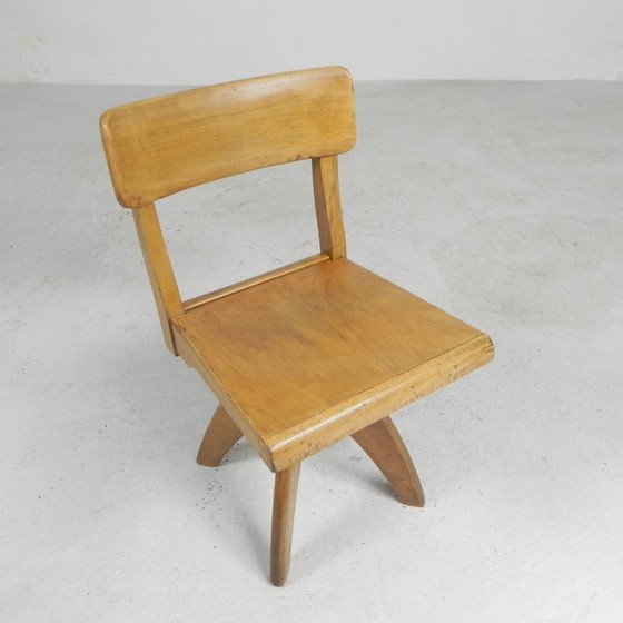 Image 1 of Wooden high chair, swivel chair, school chair, 1950s